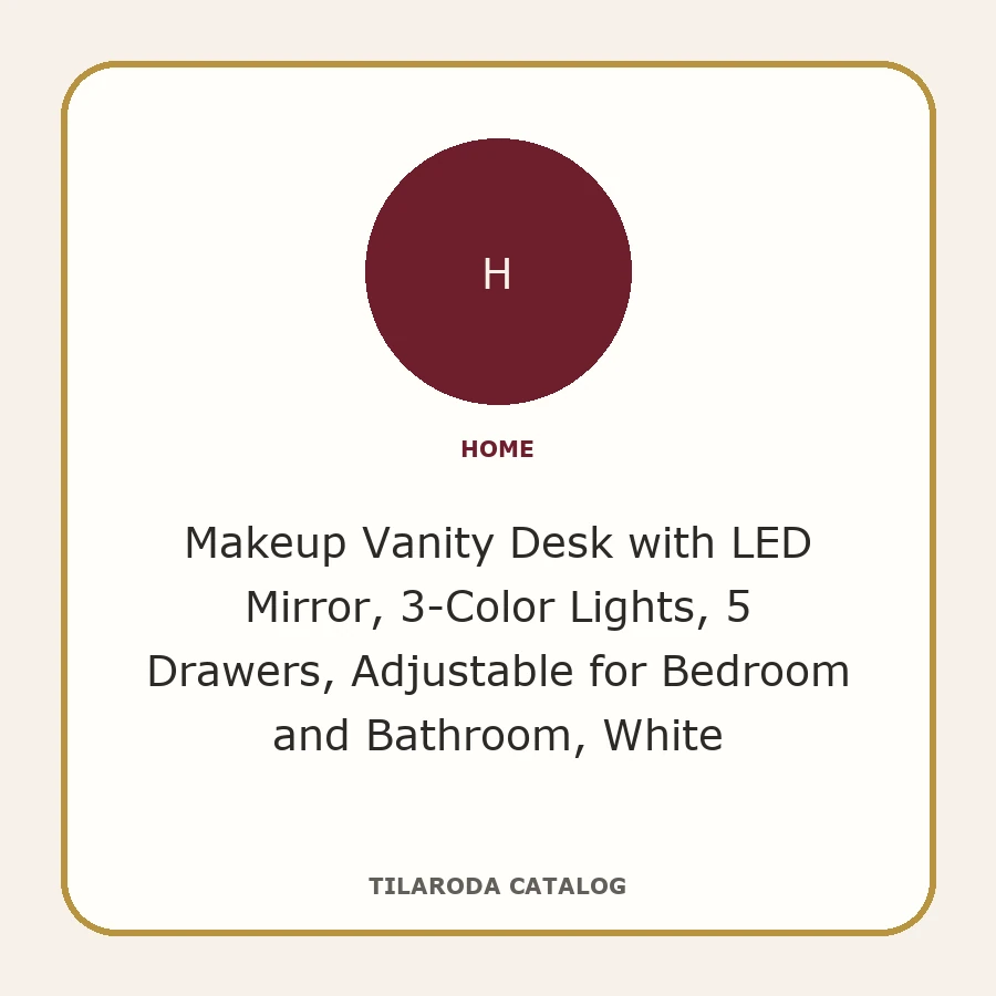 Makeup Vanity Desk with LED Mirror, 3-Color Lights, 5 Drawers, Adjustable for Bedroom and Bathroom, White