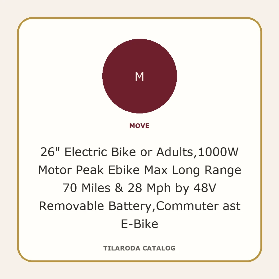 26" Electric Bike or Adults,1000W Motor Peak Ebike Max Long Range 70 Miles & 28 Mph by 48V Removable Battery,Commuter ast E-Bike