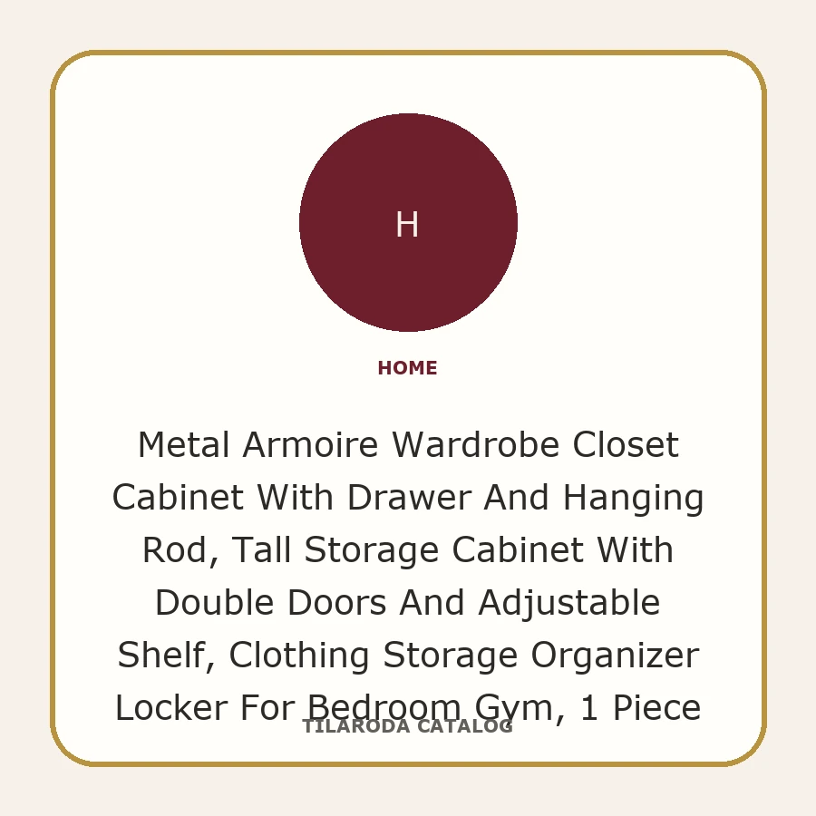 Metal Armoire Wardrobe Closet Cabinet With Drawer And Hanging Rod, Tall Storage Cabinet With Double Doors And Adjustable Shelf, Clothing Storage Organizer Locker For Bedroom Gym, 1 Piece