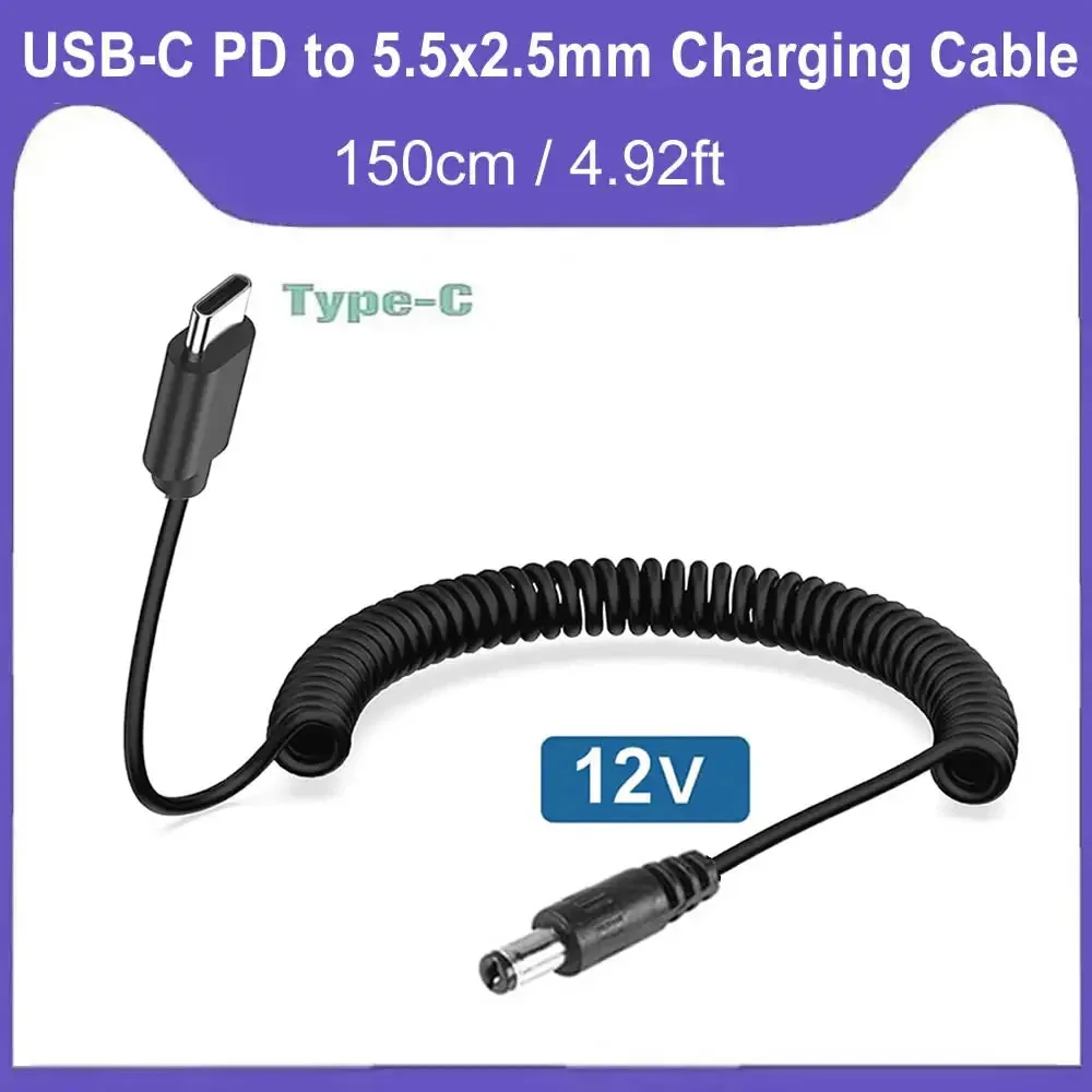 USB C to DC 5.5mm X 2.5mm Power Cord, USB Type C PD Input to DC 12V 3A Out Power Cable, for Outdoor, Studio and Travel Charging
